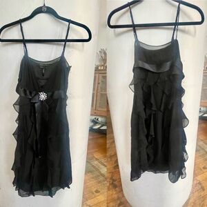 BCBGMaxAria LITTLE BLACK FLAPPER DRESS WITH CRYSTAL PENDANT, SIZE S
